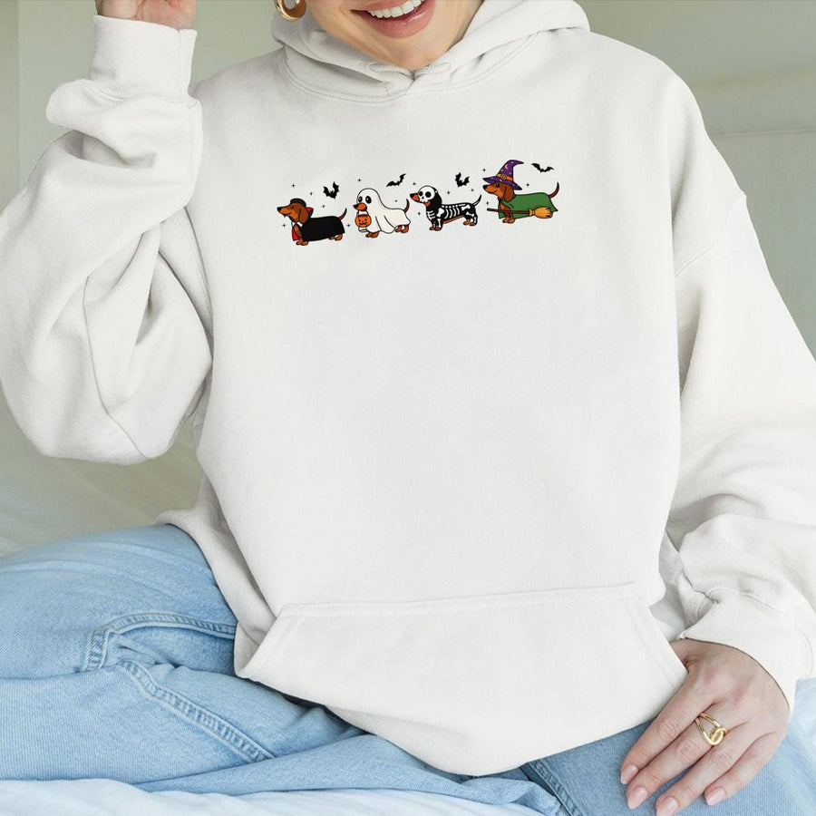 Dachshund Halloween Hoodie | Spooky Wiener Dog Costume Graphic | Premium Cotton Blend | Funny Dog Lover Gift for Women and Men