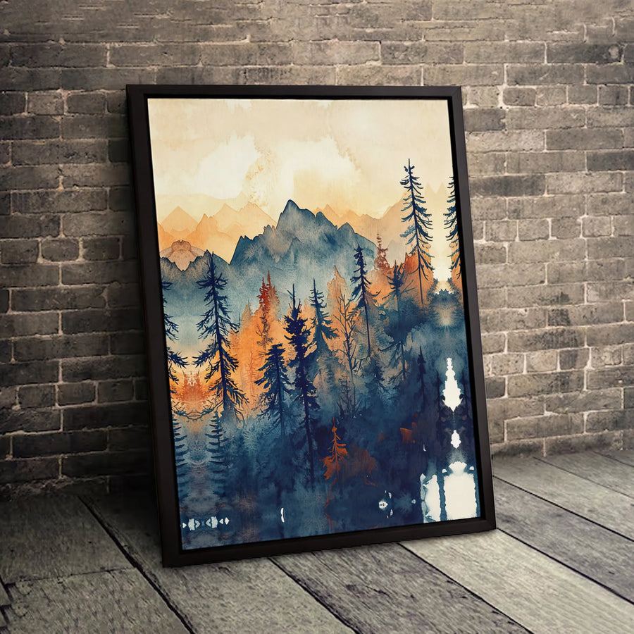 Watercolor Mountain Forest Wall Art | Abstract Pine Tree Landscape Canvas | Premium Fade-Resistant Print | Gallery Quality Home Decor
