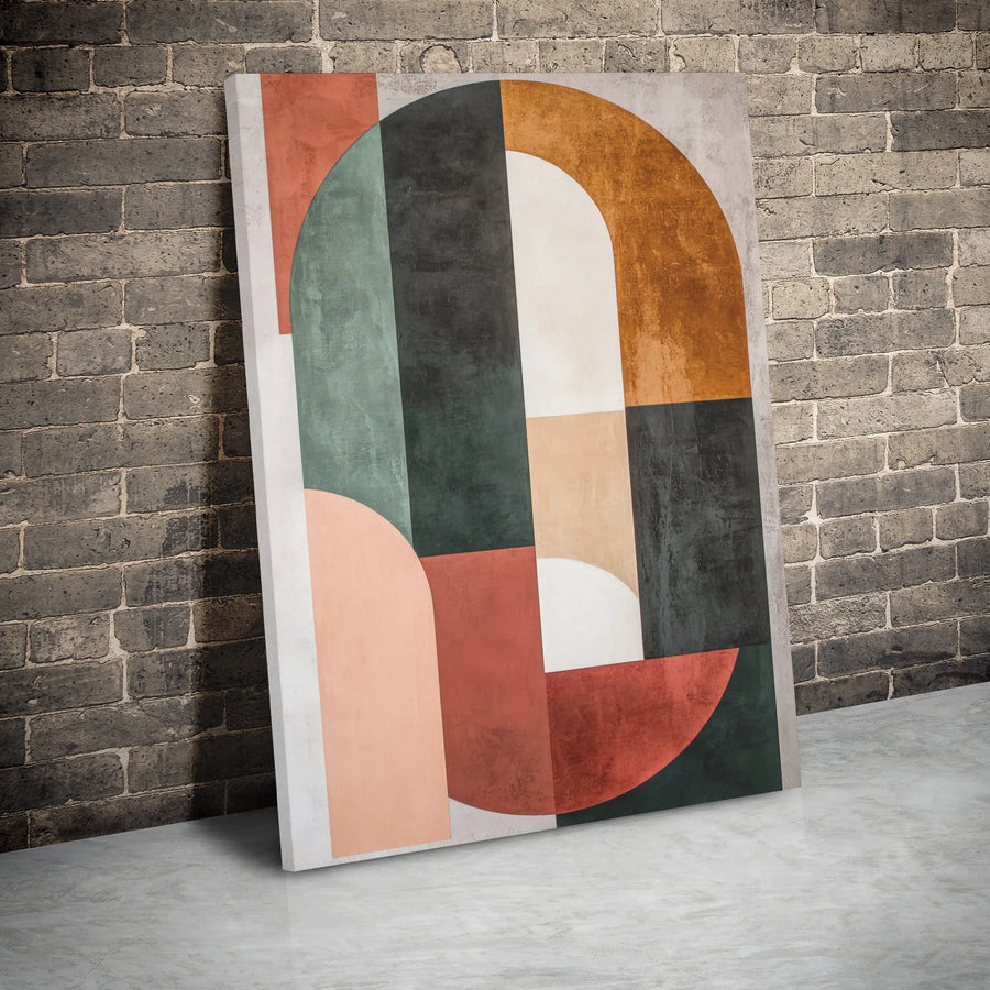 Abstract Geometric Canvas Wall Art | Mid Century Modern Arches | Premium Gallery Wrap Print | Earth Tone Decor for Living Room Office