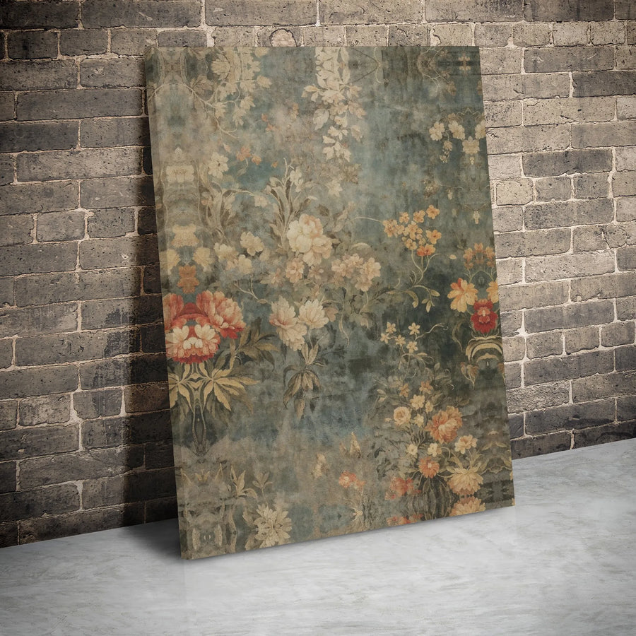 Vintage Floral Canvas Wall Art | Distressed Muted Blue Botanical Print | Gallery Wrapped Premium Canvas | Moody Home Decor Gift for Her