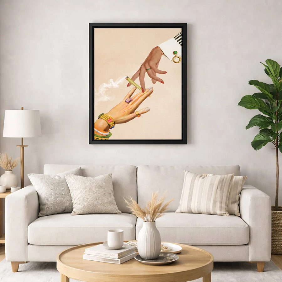 Passing The Joint Canvas Wall Art | Vintage Collage Aesthetic | Gallery Quality Fade-Resistant Print | Edgy Home Decor Gift For Her