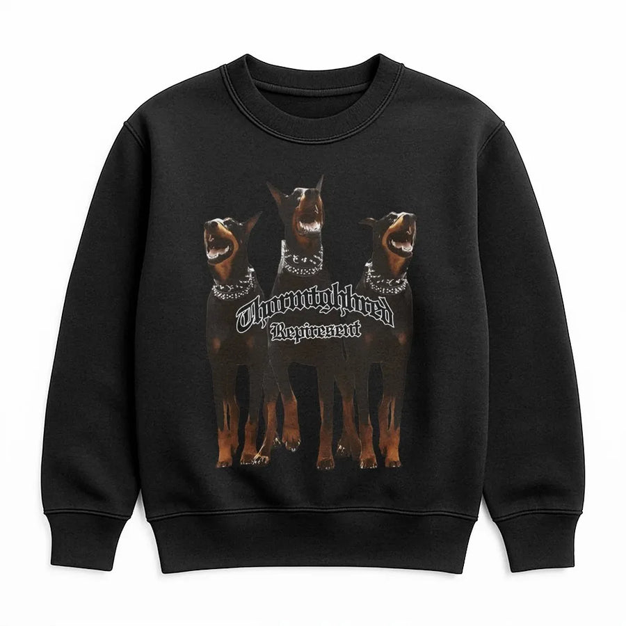 Doberman Graphic Sweatshirt | Triple Dog Print Streetwear | Premium Cotton Blend Crewneck | Edgy Dog Lover Gift For Men And Women