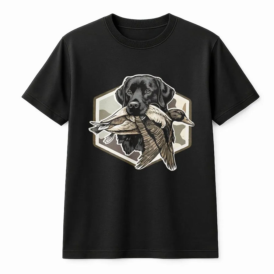 Duck Hunting T-Shirt | Vintage Black Lab Retriever Graphic | Soft Cotton Blend | Gift for Hunter, Outdoorsman Apparel