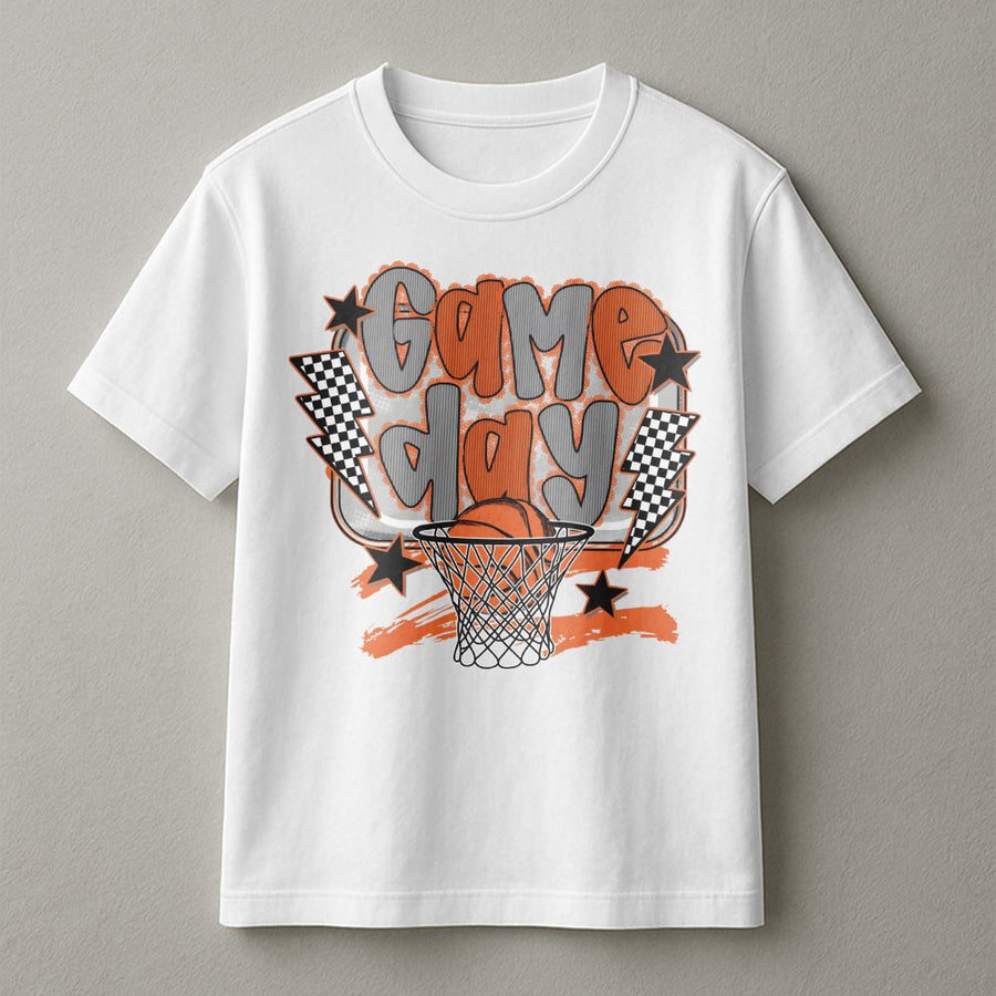 Game Day Basketball T-Shirt | Retro Checkered Hoop Design | Premium Soft Cotton | Stylish Gift for Basketball Mom & Fan