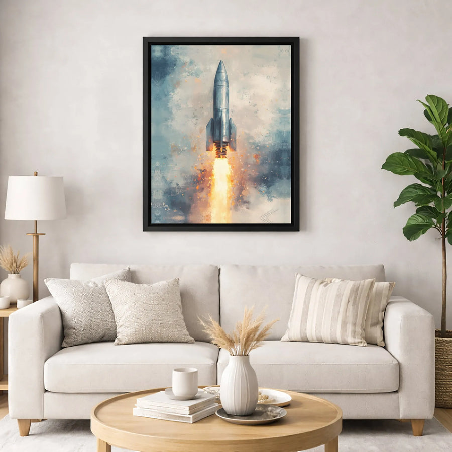 Rocket Ship Wall Art | Abstract Blast Off Canvas Print | 1.25 Inch Gallery Wrap | Modern Space Decor Gift for Kids and Teens Room