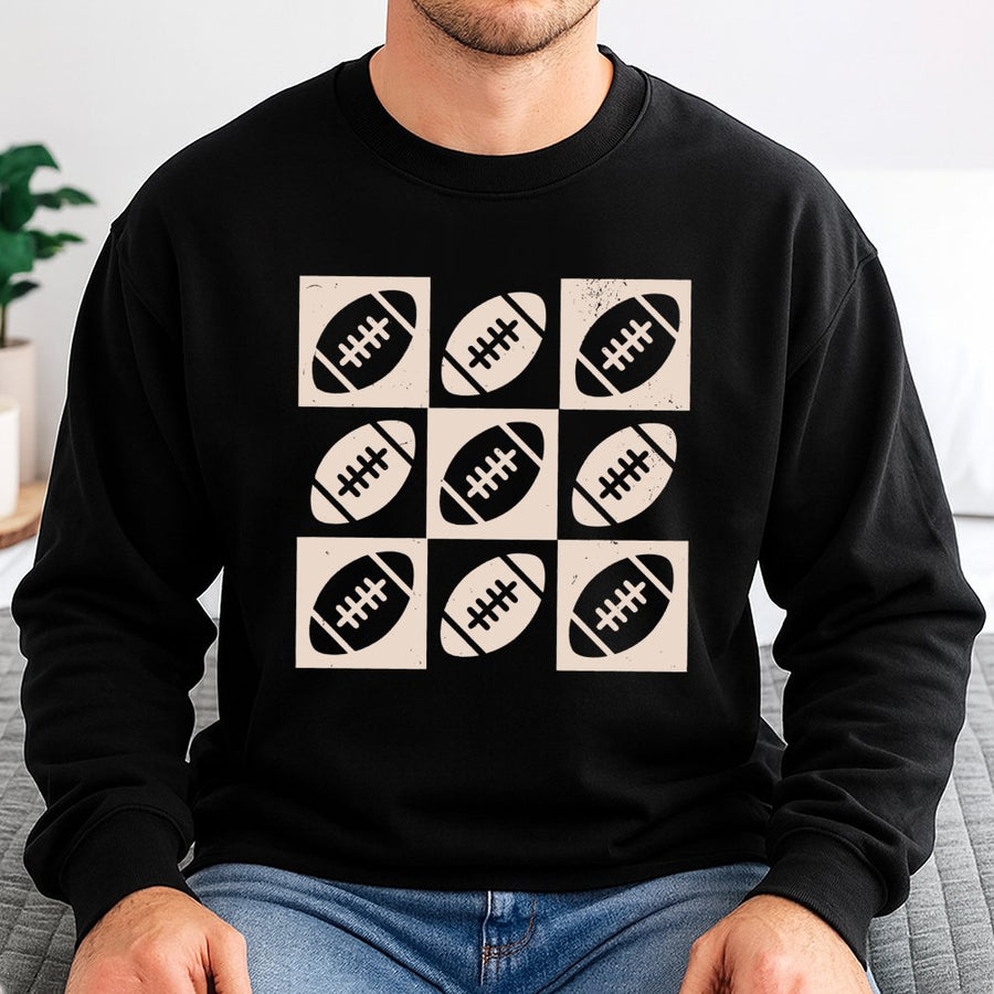 Retro Football Sweatshirt | Grid Pattern Graphic Design | Premium Cotton Blend | Unisex Game Day Apparel for Fans