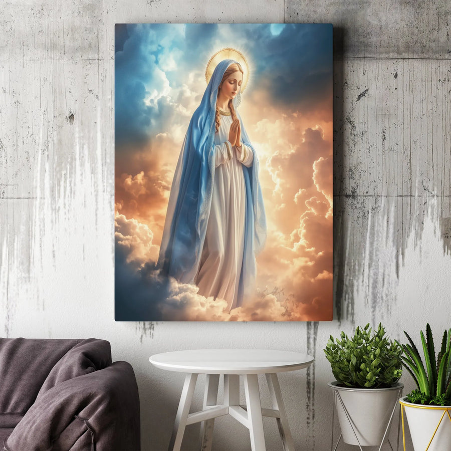 Virgin Mary Canvas Print | Praying Madonna Religious Wall Art | Premium Gallery Wrapped Stretched Canvas | Spiritual Home Decor Gift
