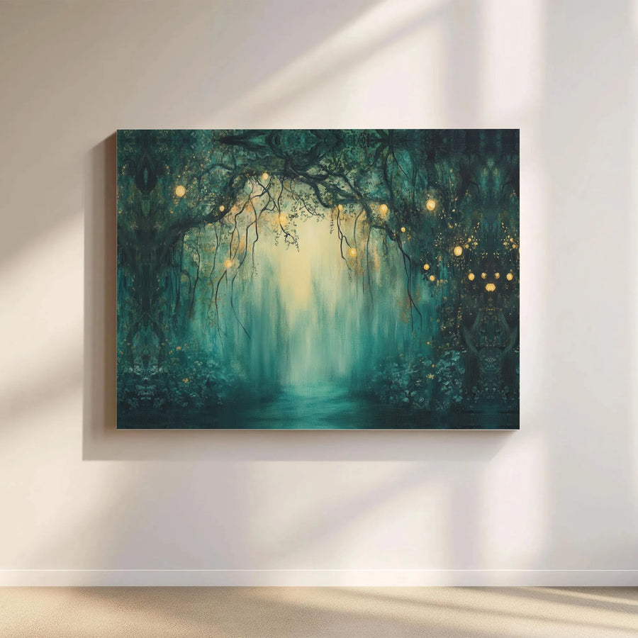 Enchanted Forest Canvas Wall Art | Whimsical Glowing Lanterns Design | 1.25-Inch Thick Gallery Wrap | Premium Nature Decor for Home or Office