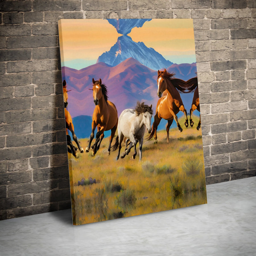 Wild Horse Canvas Wall Art | Surreal Mirrored Mountain Landscape Print | Premium 1.25-Inch Gallery Wrap | Equestrian Decor Gift for Horse Lovers