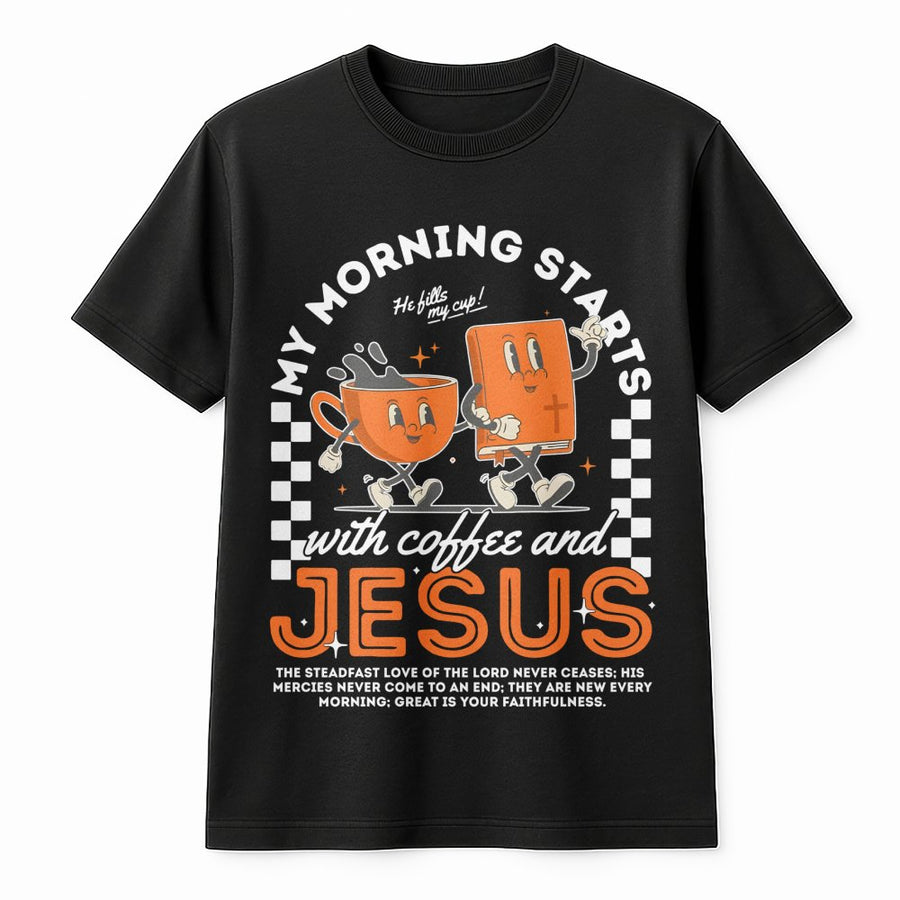 Coffee and Jesus T-Shirt | Retro Christian Graphic Tee | 100% Soft Cotton Premium Apparel | Faith-Based Gift for Believers