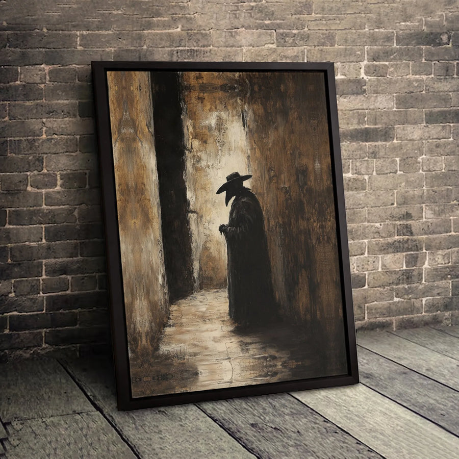 Plague Doctor Wall Art | Moody Dark Academia Canvas Print | Premium Gallery Wrapped Framed Decor | Gothic Home Office Gift for History Lovers
