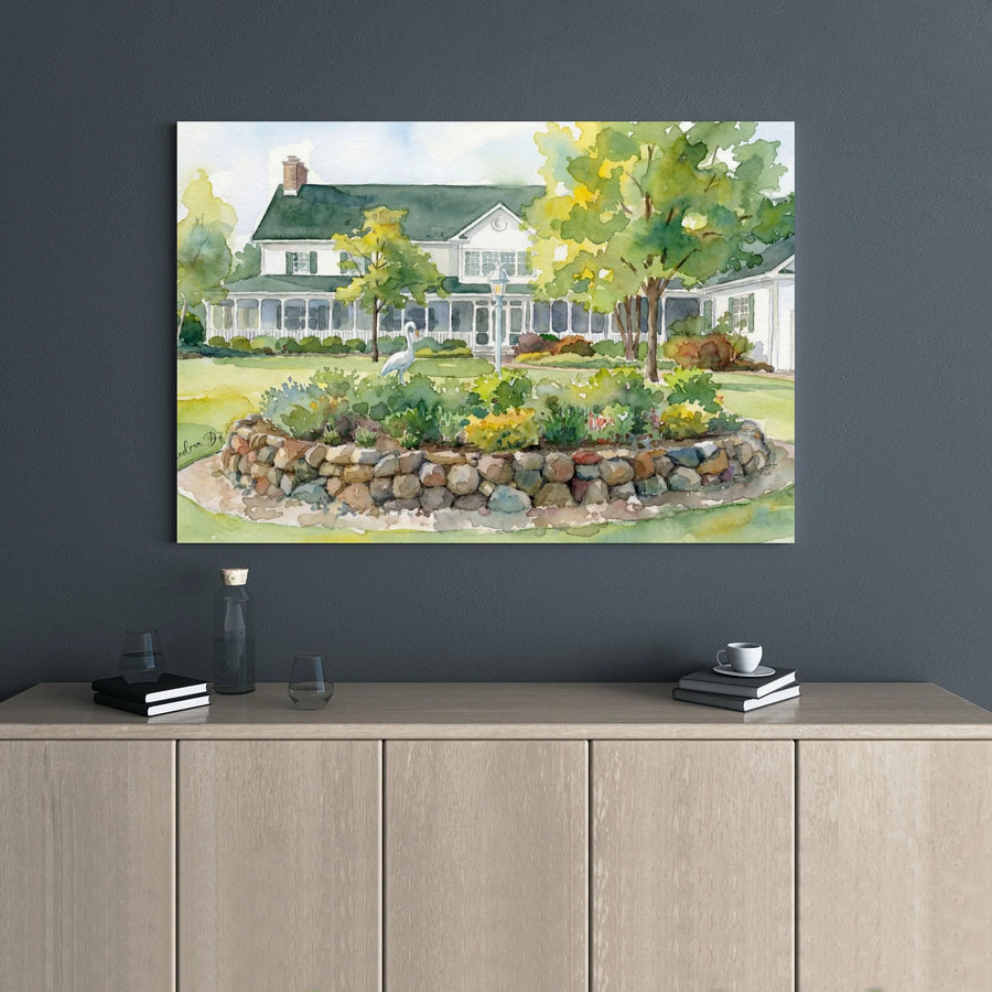 Farmhouse Canvas Wall Art | Watercolor Garden Wraparound Porch Print | Premium 1.25" Gallery Wrap | Country Home Decor for Living Room