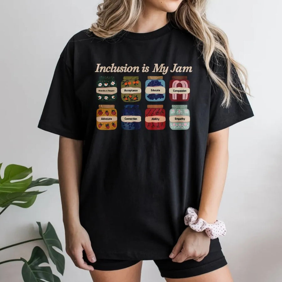 Inclusion Is My Jam T-Shirt | Retro Jam Jar Graphic | Premium Cotton Blend | Gift for Special Education Teacher