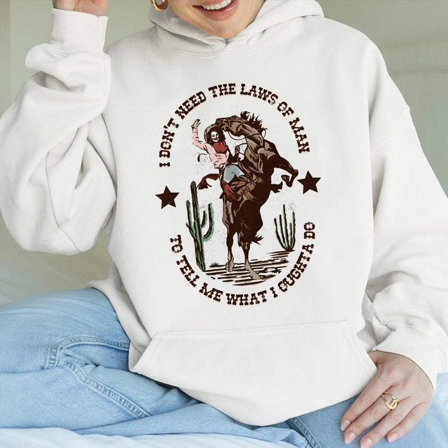 Western Rodeo Hoodie | I Don't Need The Laws Of Man Design | Soft Cotton Blend Graphic Sweatshirt | Gift For Cowboy Cowgirl Rodeo Fans