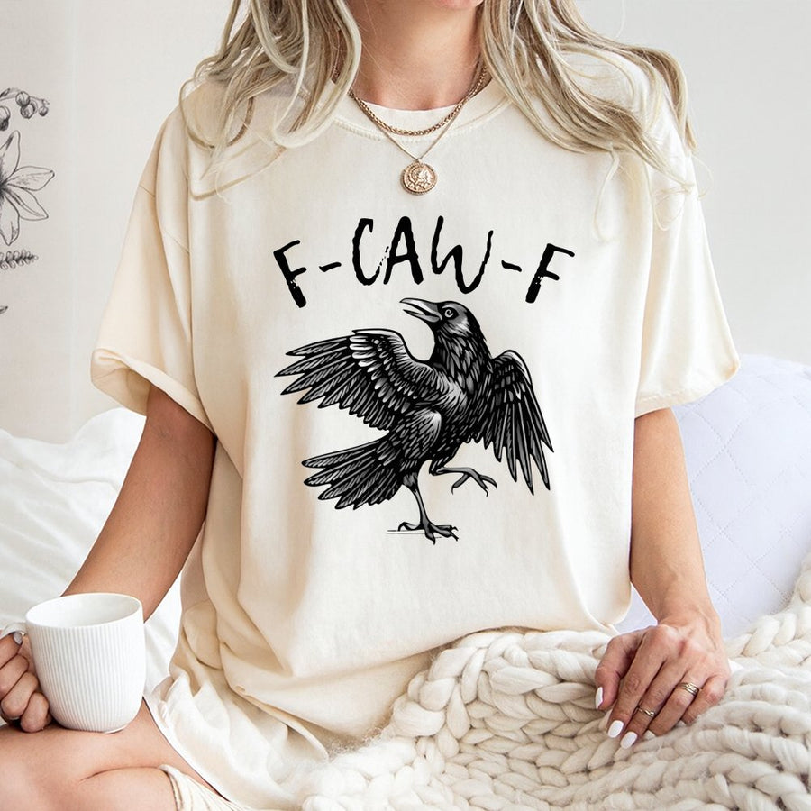 Funny Crow T-Shirt | F-CAW-F Pun Graphic Tee | Premium 100% Cotton Apparel | Gothic Raven Lover Gift for Men and Women