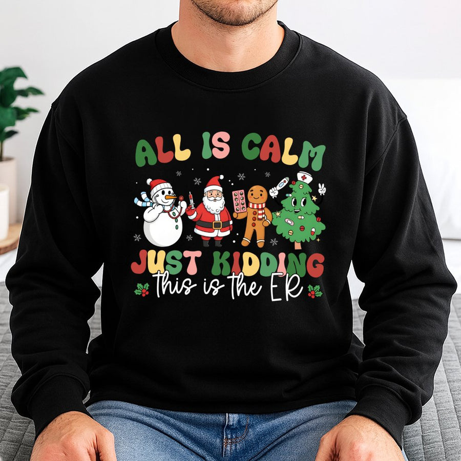 Nurse Christmas Sweatshirt | Funny ER Medical Staff Holiday Design | Cotton Blend Crewneck | Emergency Room Doctor Gift