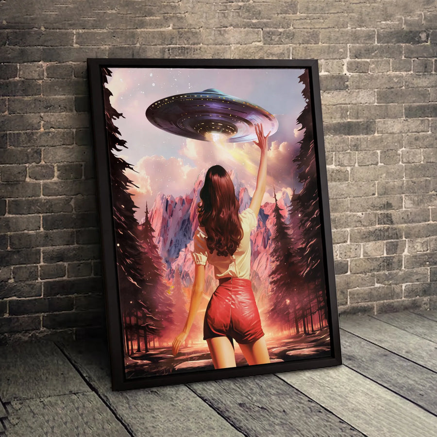 UFO Abduction Wall Art | Fantasy Forest Mountain Landscape | Premium Gallery-Wrapped Canvas Print | Surreal Space Decor Gift For Sci-Fi Lovers
