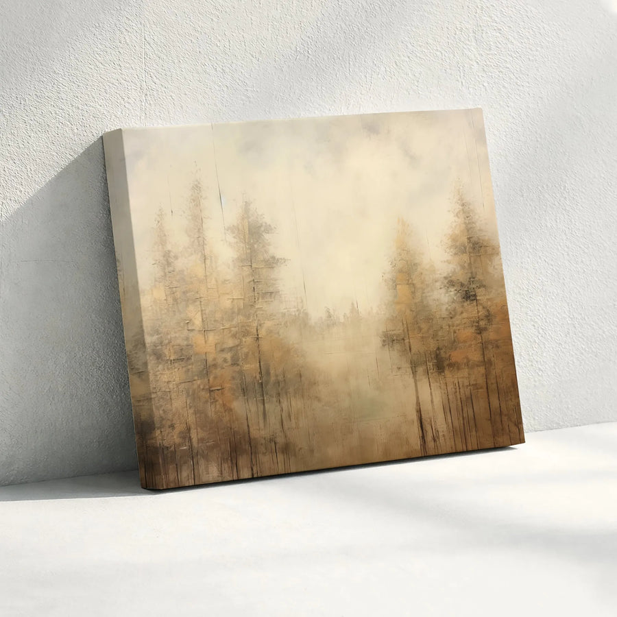 Abstract Misty Forest Canvas Wall Art | Neutral Woodland Landscape Print | Gallery Wrapped Premium Canvas | Modern Farmhouse Home Decor Gift