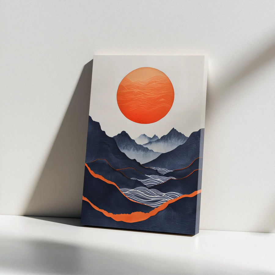 Japanese Mountain Wall Art | Abstract Sunset Landscape Canvas | Premium Gallery Wrap Print | Modern Minimalist Home Decor