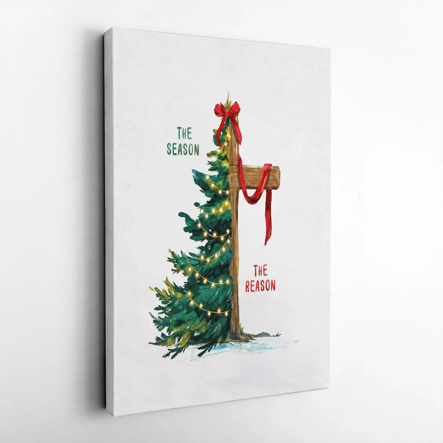 Christmas Tree Cross Canvas Print | The Season The Reason Religious Wall Art | Premium Gallery Wrapped Decor | Christian Holiday Gift for Home