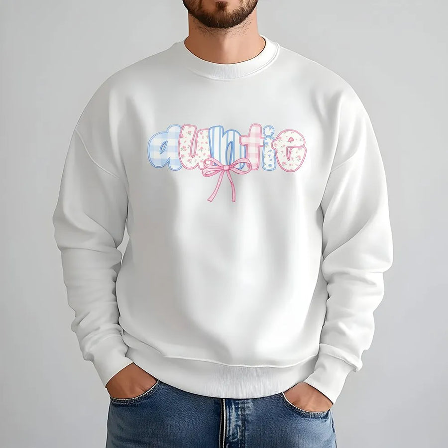 Auntie Sweatshirt | Coquette Bow Floral Graphic Design | Premium Cotton Blend | Best Gift For New Aunt or Pregnancy Announcement