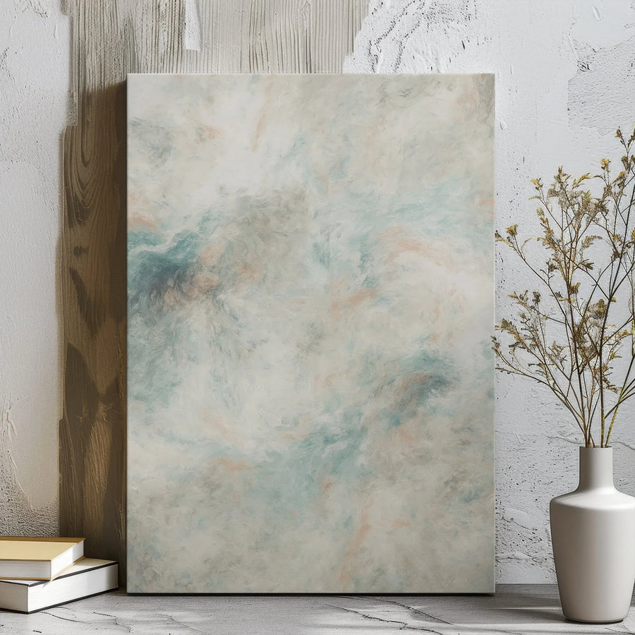Abstract Canvas Wall Art | Muted Teal and Peach Brushstrokes | Premium Gallery Wrap Print | Modern Minimalist Home Decor for Living Room