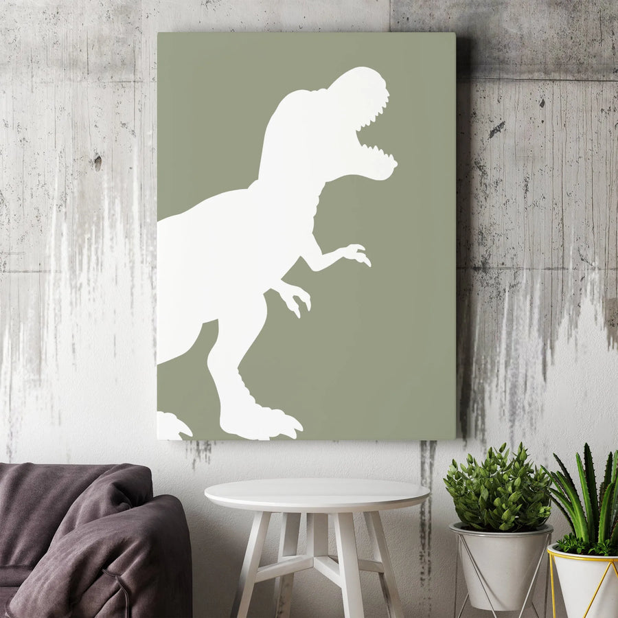 T-Rex Dinosaur Wall Art | Minimalist Silhouette Print | Premium Gallery Wrapped Canvas | Nursery & Kids Room Decor