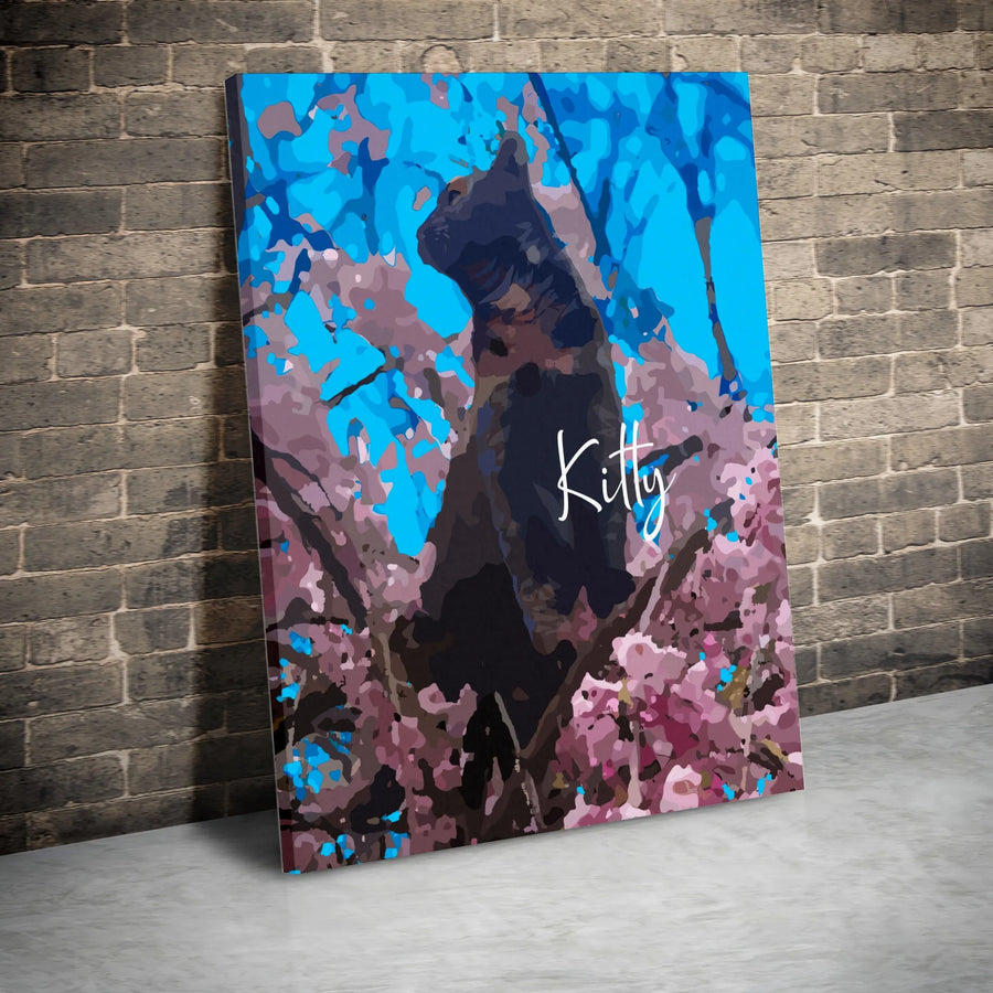 Black Cat Wall Art | Cherry Blossom Tree Canvas Print | Premium Gallery Wrapped Decor | Gift for Cat Lovers & Nature Enthusiasts