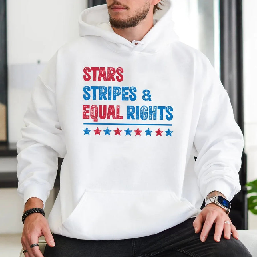 Patriotic Feminist Hoodie | Stars Stripes & Equal Rights Design | Premium Cotton Blend | 4th of July Activist Gift