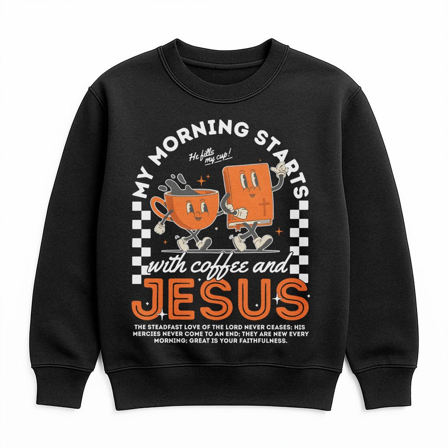 Coffee and Jesus Sweatshirt | Retro Christian Graphic Tee | Premium Cotton Blend | Faith-Based Religious Gift for Women and Men