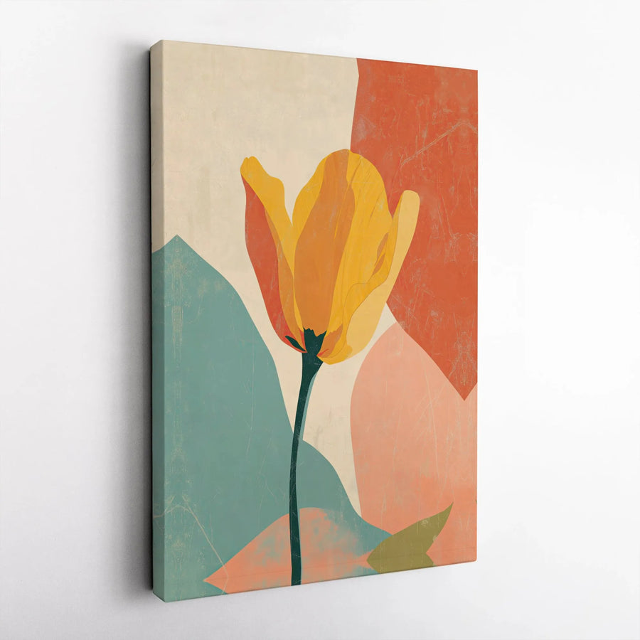 Abstract Tulip Canvas Wall Art | Vintage Mid-Century Floral Print | Premium Gallery Wrapped Canvas | Modern Home Decor Gift