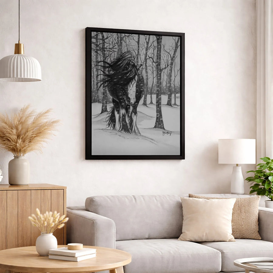 Clydesdale Horse Canvas Print | Snowy Winter Forest Sketch | Premium Gallery Wrapped Wall Art | Equestrian Home Decor Gift