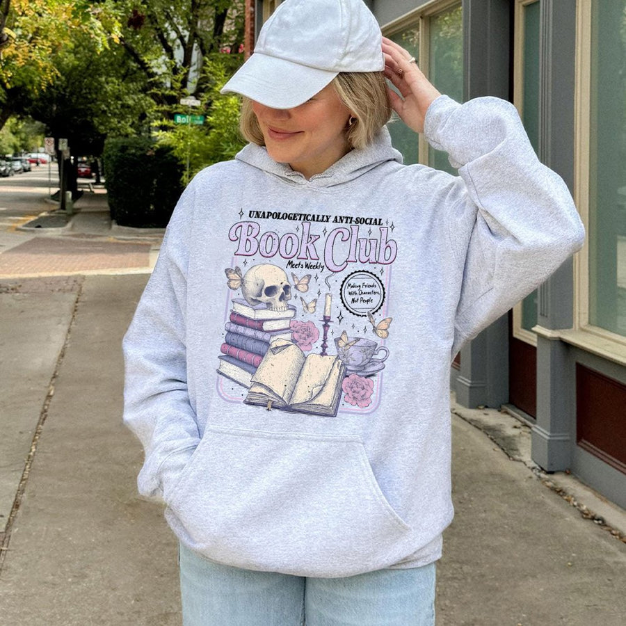 Anti-Social Book Club Hoodie | Dark Academia Graphic Sweatshirt | Cotton-Polyester Premium Blend | Gift for Introverted Book Lover Reader