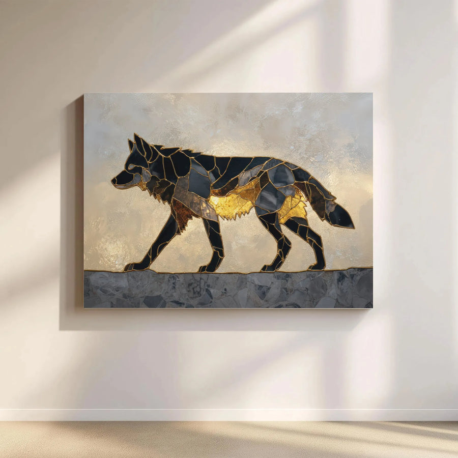 Wolf Mosaic Canvas Wall Art | Kintsugi Style Gold and Black Animal Art | Premium Gallery Wrapped Canvas | Modern Rustic Home Decor Gift