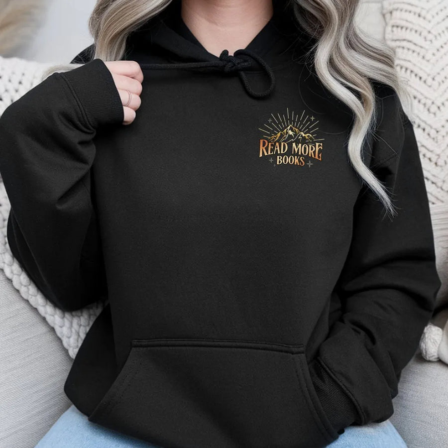 Read More Books Hoodie | Vintage Mountain Graphic Crewneck | Cozy Cotton Blend Pullover | Gift for Book Lover and Librarian