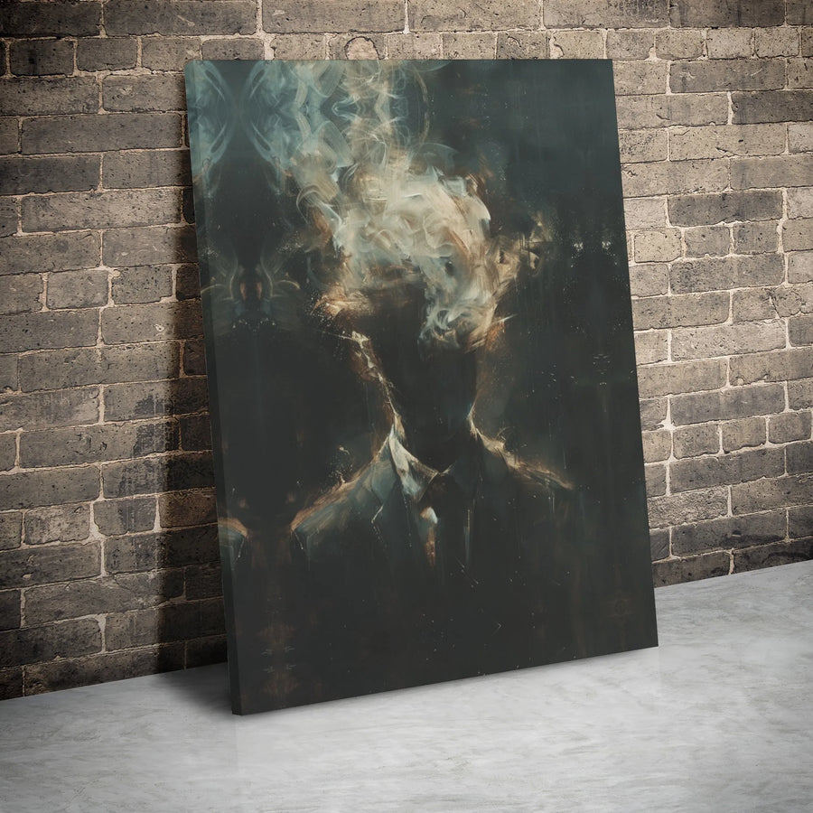 Abstract Surreal Canvas Print | Smoke Head Man in Suit Wall Art | Premium Gallery Wrap Canvas | Modern Home & Office Decor Gift