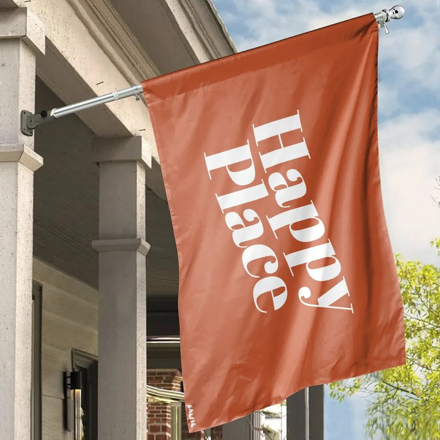 Happy Place House Flag | Modern Typography Welcome Banner | Premium Weather-Resistant Fabric | Outdoor Decor Gift for Porch or Garden