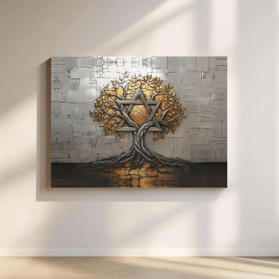 Tree Of Life Canvas Art | Golden Star Of David Wall Decor | Premium 1.25 Inch Thick Gallery Wrap | Spiritual Jewish Home Gift