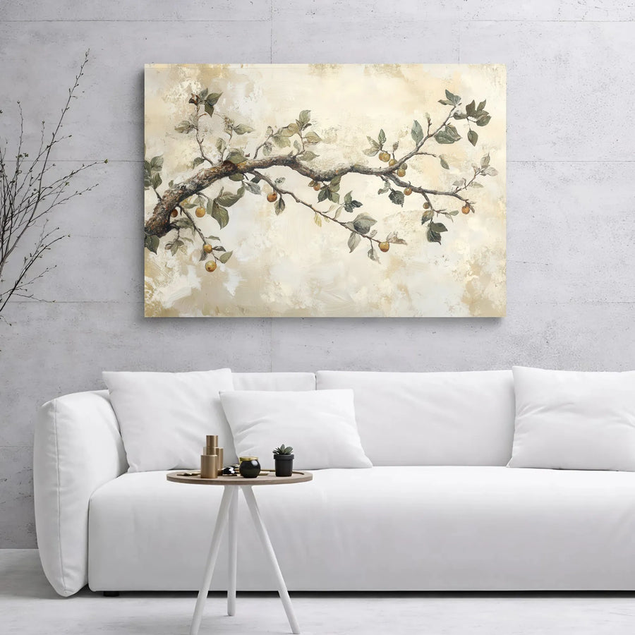 Rustic Fruit Tree Branch Wall Art | Neutral Botanical Oil Painting Print | Premium 1.25 inch Gallery Wrapped Canvas | Minimalist Home Decor Gift