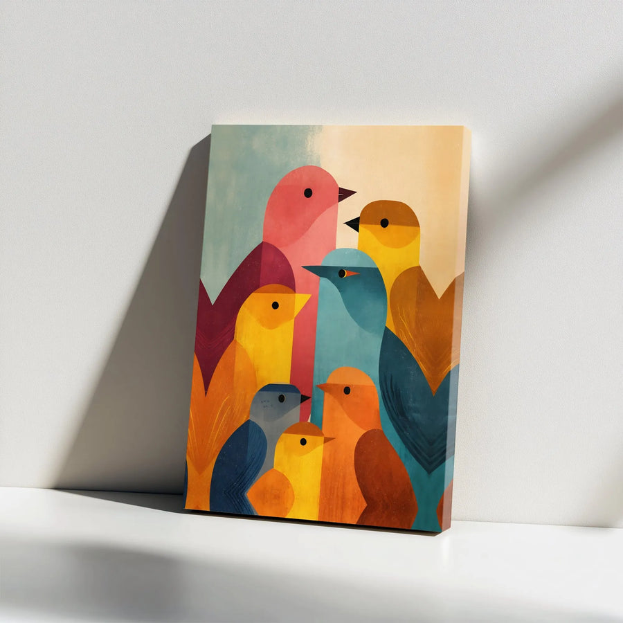 Abstract Bird Art Canvas Print | Modern Geometric Bird Flock | Premium Thick Gallery Wrap | Living Room & Nursery Wall Decor Gift