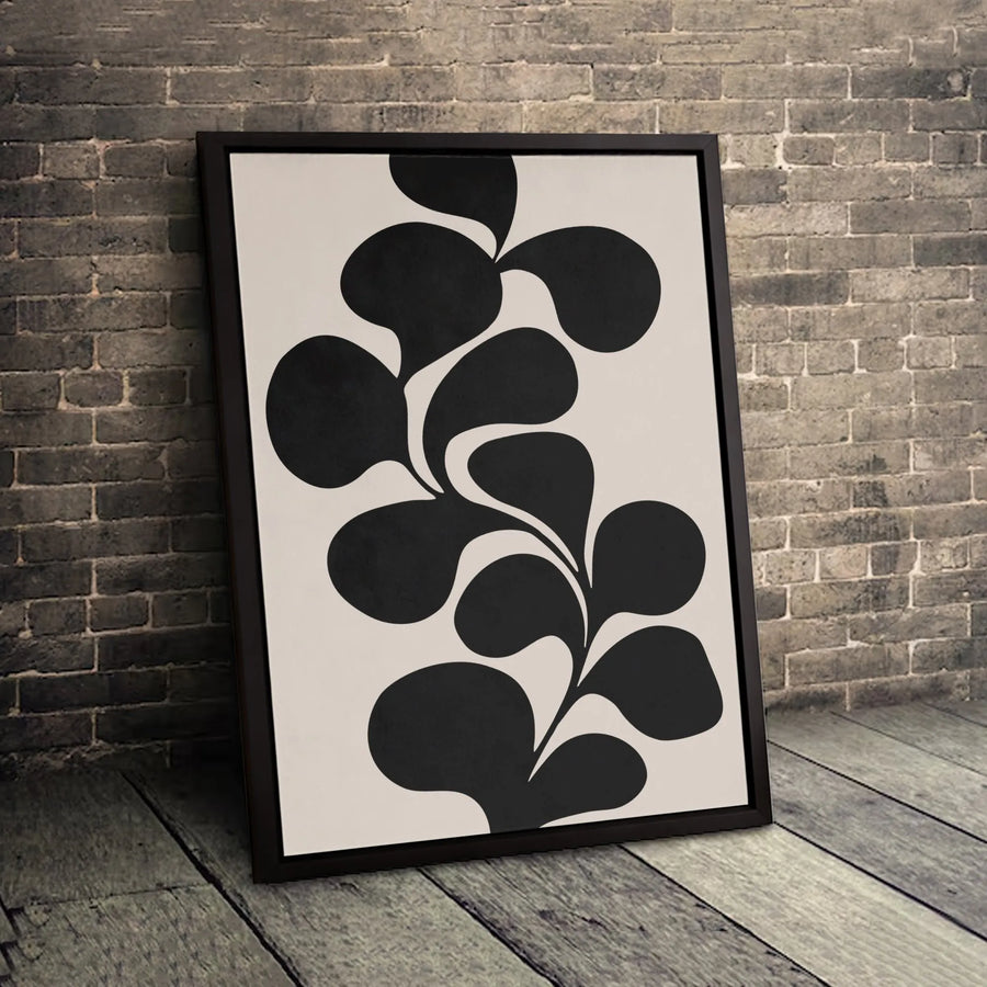 Minimalist Black Botanical Canvas Wall Art | Abstract Vine Leaf Print | Premium 1.25 Inch Gallery Wrap | Modern Home Office Decor Gift