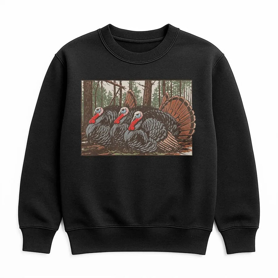Wild Turkey Graphic Sweatshirt | Vintage Forest Scene Illustration | Premium Cotton-Poly Blend | Gift for Hunters and Outdoorsmen