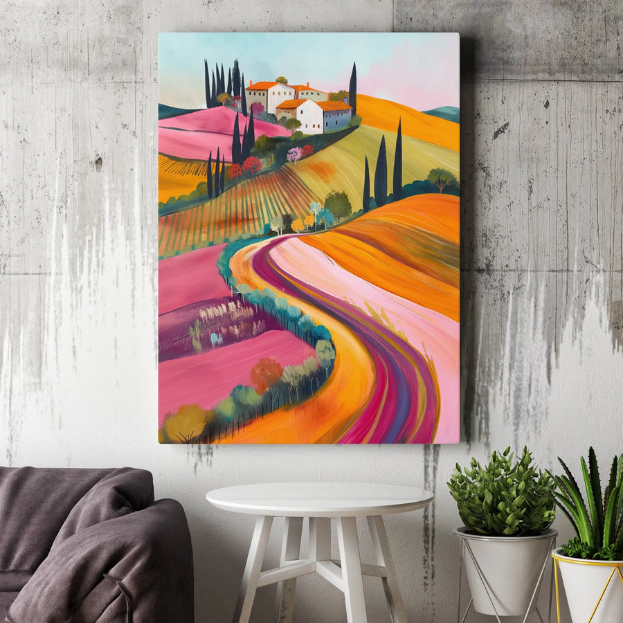 Tuscan Landscape Canvas Wall Art | Vibrant Italian Rolling Hills Painting | Premium Gallery Quality Canvas | Modern Home Decor Gift