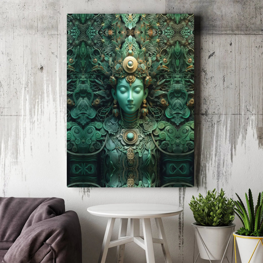 Emerald Goddess Canvas Print | Spiritual Zen Wall Art | Premium Gallery Wrap Decor | Meditative Home Interior Gift