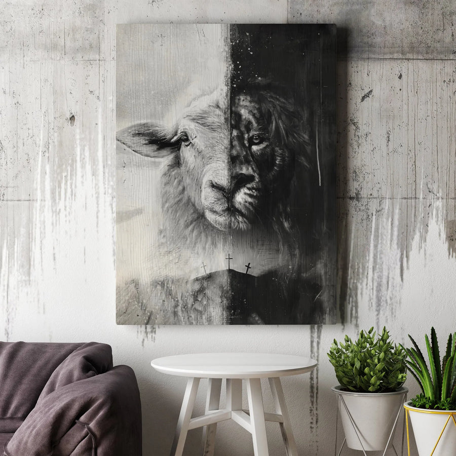 Lion and Lamb Wall Art | Christian Canvas Print | 1.25 Inch Gallery Wrap | Religious Home Decor Gift for Faithful Believers