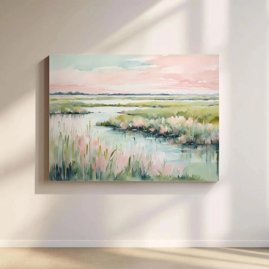 Marsh Landscape Canvas Print | Abstract Watercolor Marsh Scene | Premium Gallery Wrapped Art | Modern Coastal Wall Decor Gift