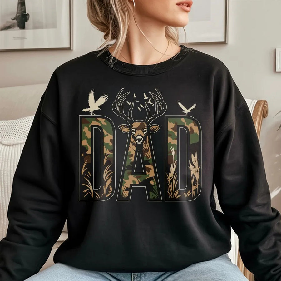 Camo Dad Sweatshirt | Hunting Deer Graphic Tee | Premium Cotton Shirt | Father's Day Gift for Hunter Dad