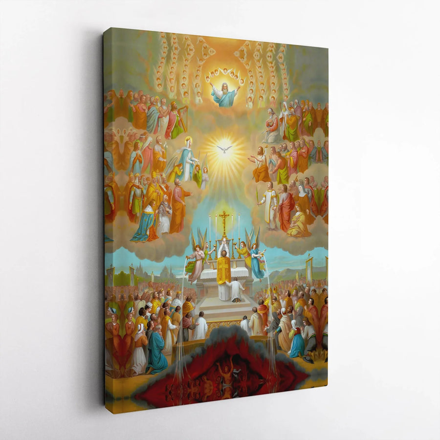Catholic Mass for Souls in Purgatory Canvas Art | Religious Eucharistic Adoration Wall Decor | Premium Fade-Resistant Print | Catholic Home Gift