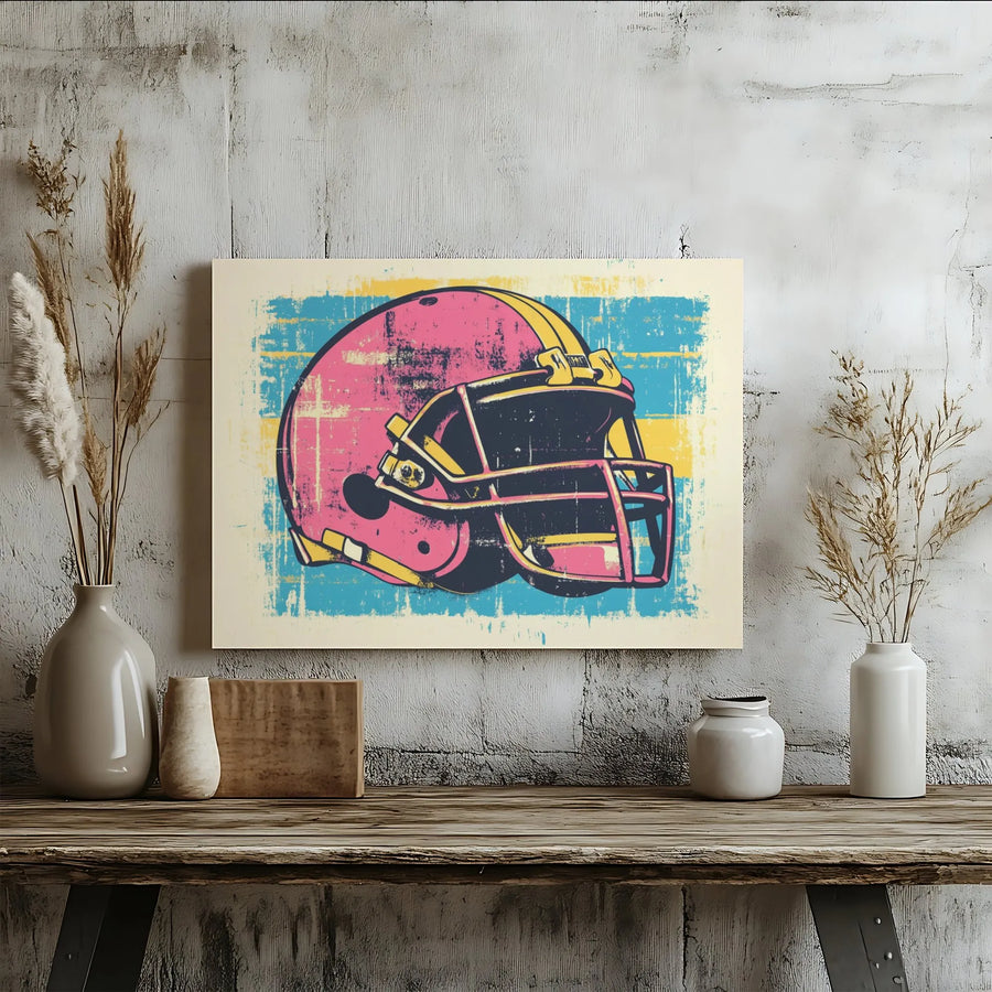 Football Helmet Canvas Art | Retro Pop Art Sports Decor | Premium Gallery Wrap Print | Gift For Football Fan Or Bedroom Wall Decor