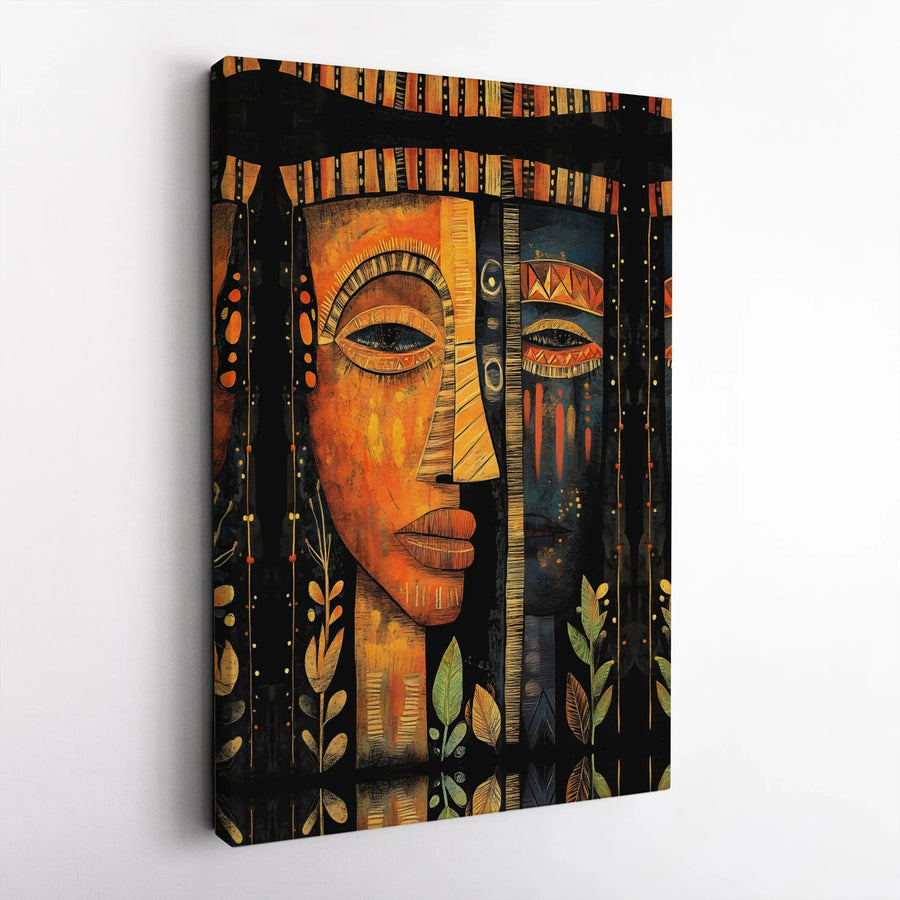 African Tribal Wall Art | Abstract Split-Face Portrait Canvas | Premium Fade-Resistant Print | Cultural Home Decor Gift